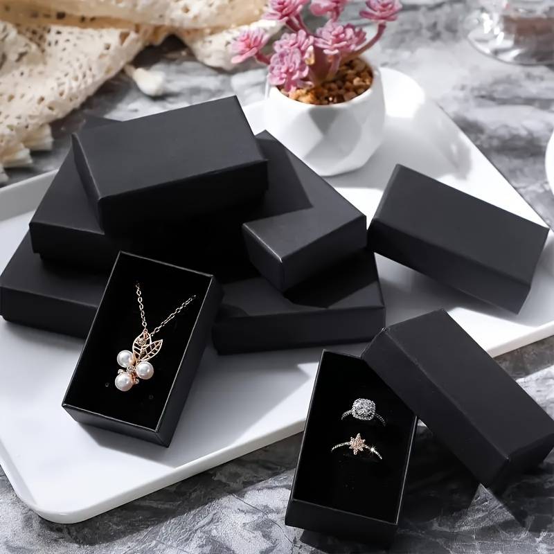 Set of 7 Black Rectangular Jewelry Boxes with Lids